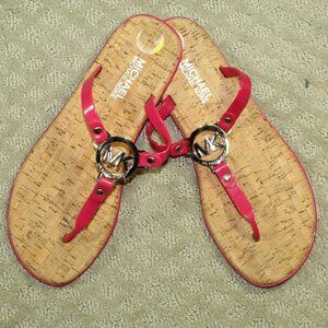 Michael Kors Women's 9M Hot Pink Jelly Logo Sandals with Cork Insole